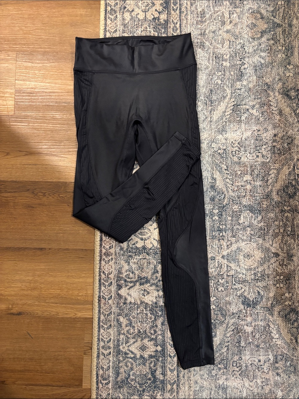 Fabletics Faux leather Black High-Waist Ribbed Panel Leggings